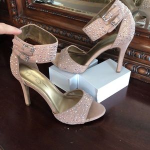 Jessica Simpson Pink Sparkle ankle cuff peep toe